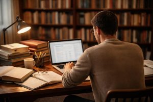 adulte-ordinateur-table-bibliotheque-livres