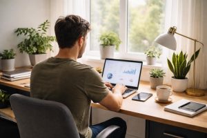 bureau-moderne-ordinateur-plantes-cafe