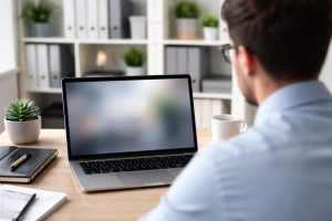 bureau-moderne-ordinateur-etageres-plantes