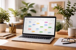 bureau-moderne-ordinateur-plantes-accessoires