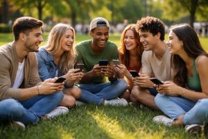 jeunes-adultes-cercle-smartphone-pelouse