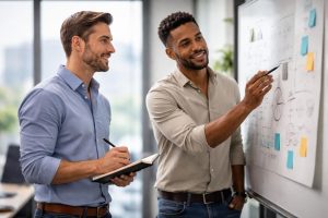 professionnels-discussion-bureau-moderne-tableau